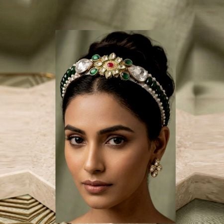 Handcrafted Kundan Plastic Hairband